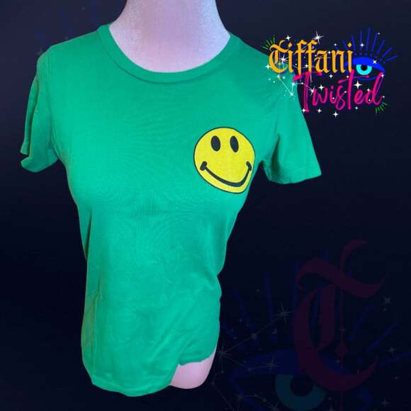 Unbranded Tops - Eternal Wellness Green Smiley Face Graphic Tee Aviator Nation Style NWOT